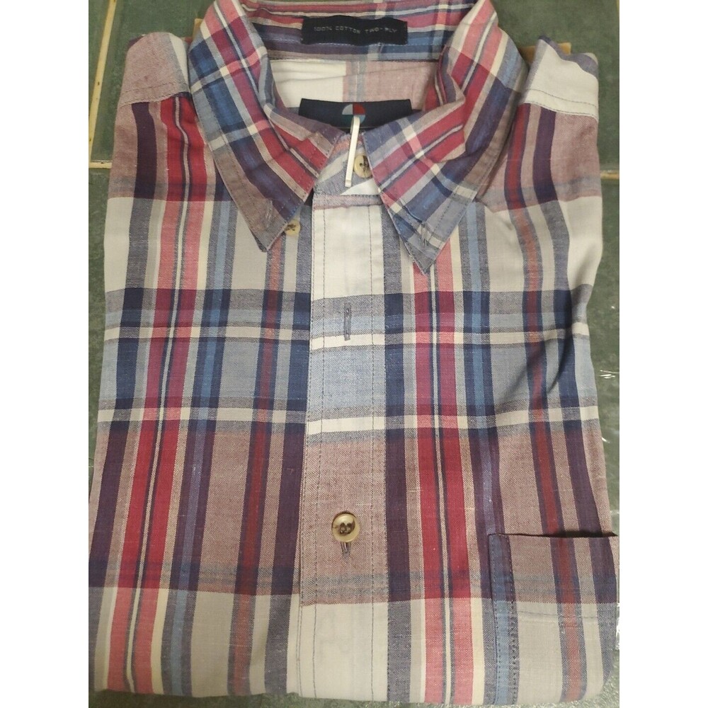 NWOT Enro Blue And Red Plaid Button Down Two Ply Long Sleeve Dress Shirt Sz Med